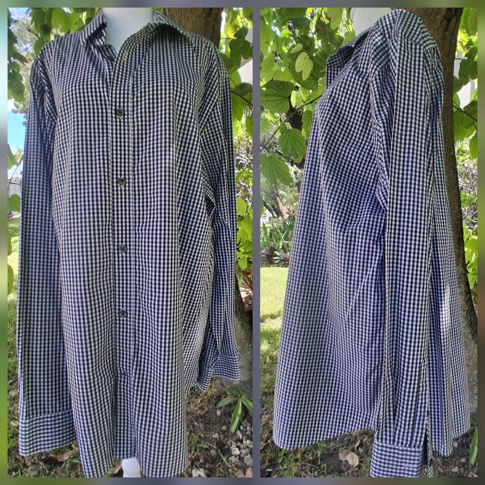 🔥GAP Navy White Gingham Shirt Original Fit No Iron Size XL EUC